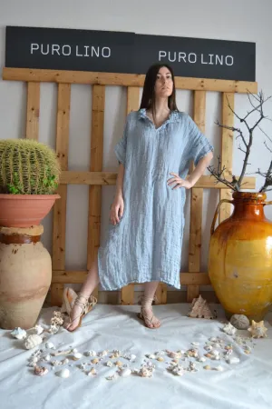 Pure Linen Handmade Positano Long Dress with Collar