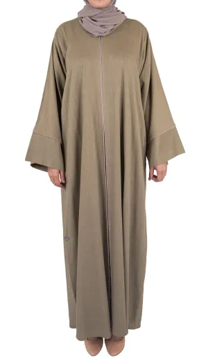 Pure Soft Premium Linen Abaya with Contrast Piping - Mocha