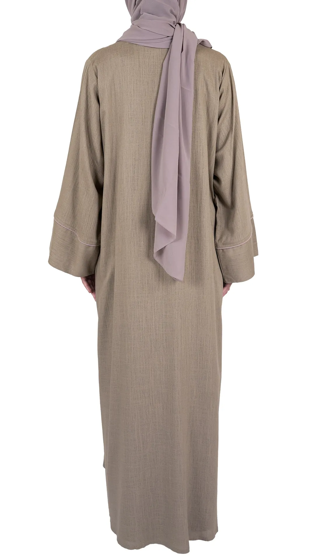 Pure Soft Premium Linen Abaya with Contrast Piping - Mocha