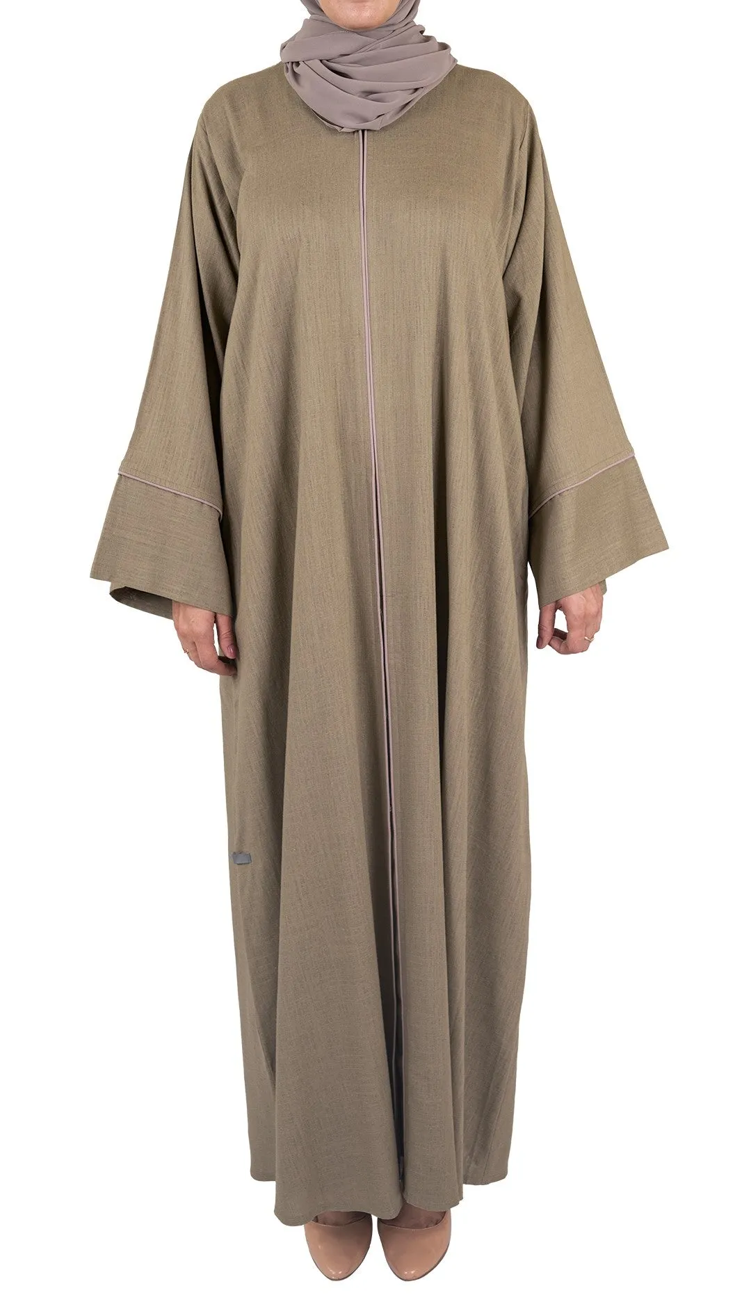 Pure Soft Premium Linen Abaya with Contrast Piping - Mocha