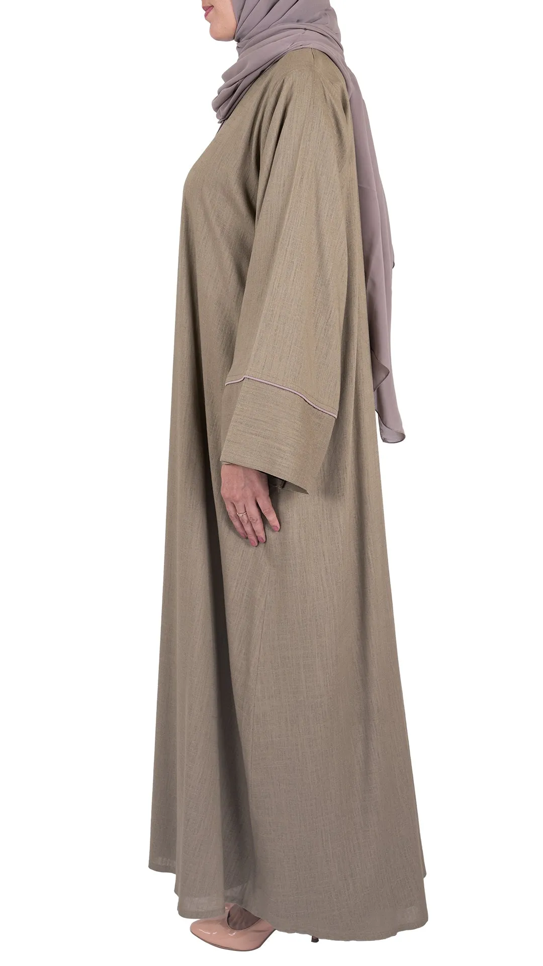 Pure Soft Premium Linen Abaya with Contrast Piping - Mocha
