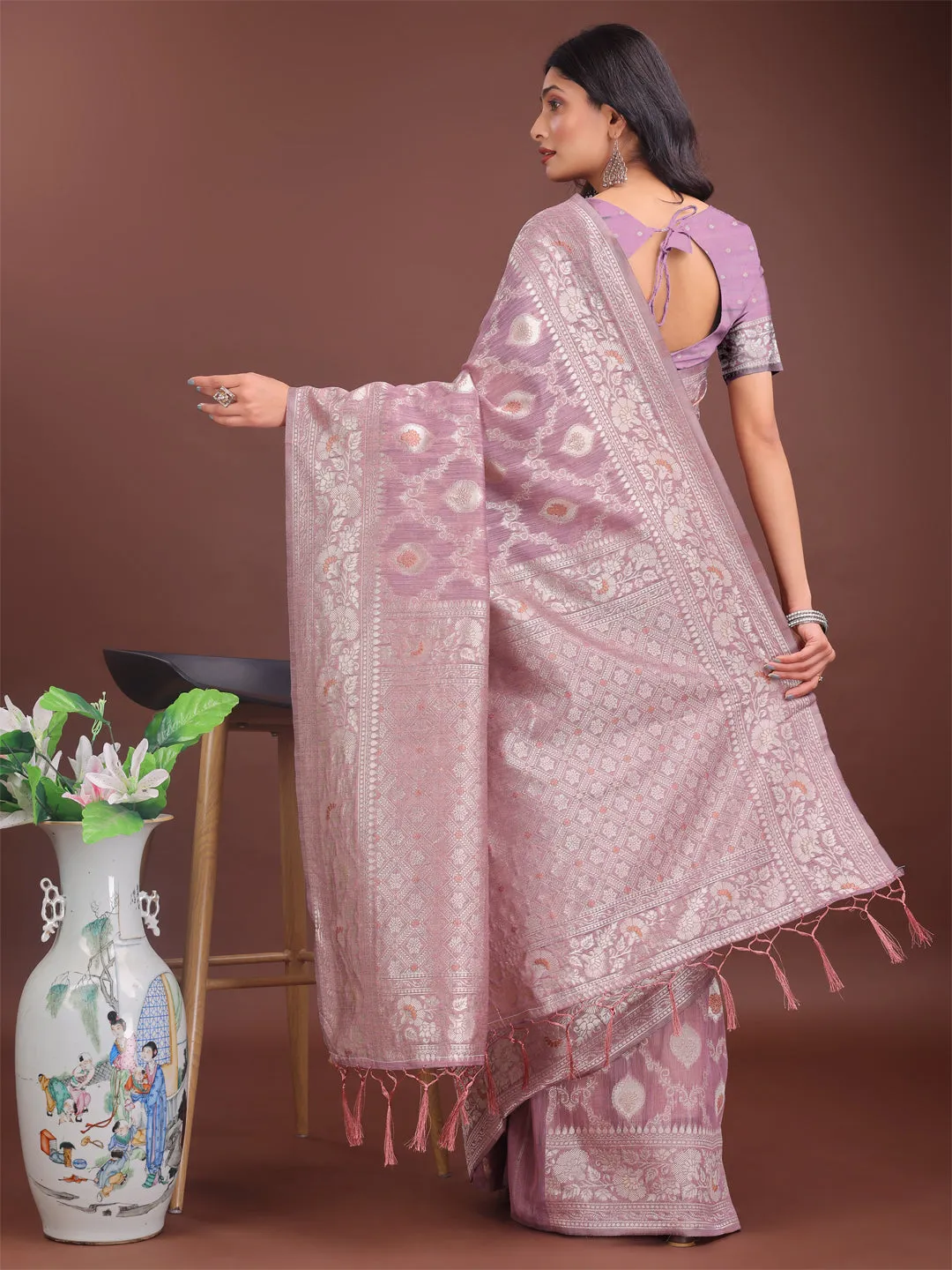 Purple Linen Cotton Saree