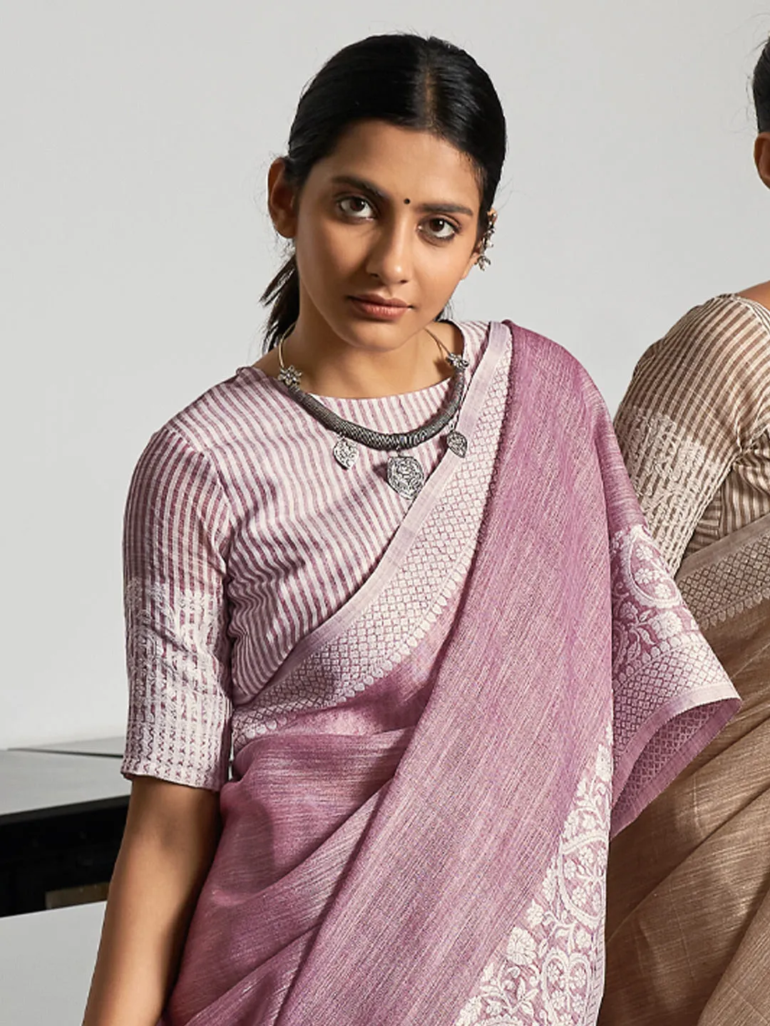 Purple Linen Saree