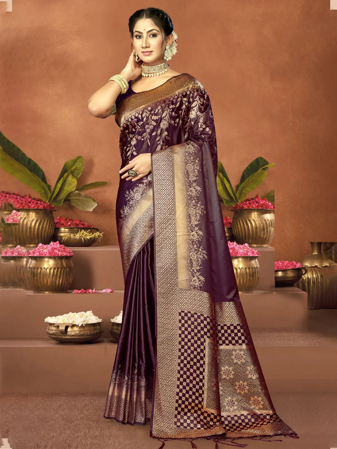 Purple Satin Silk Saree