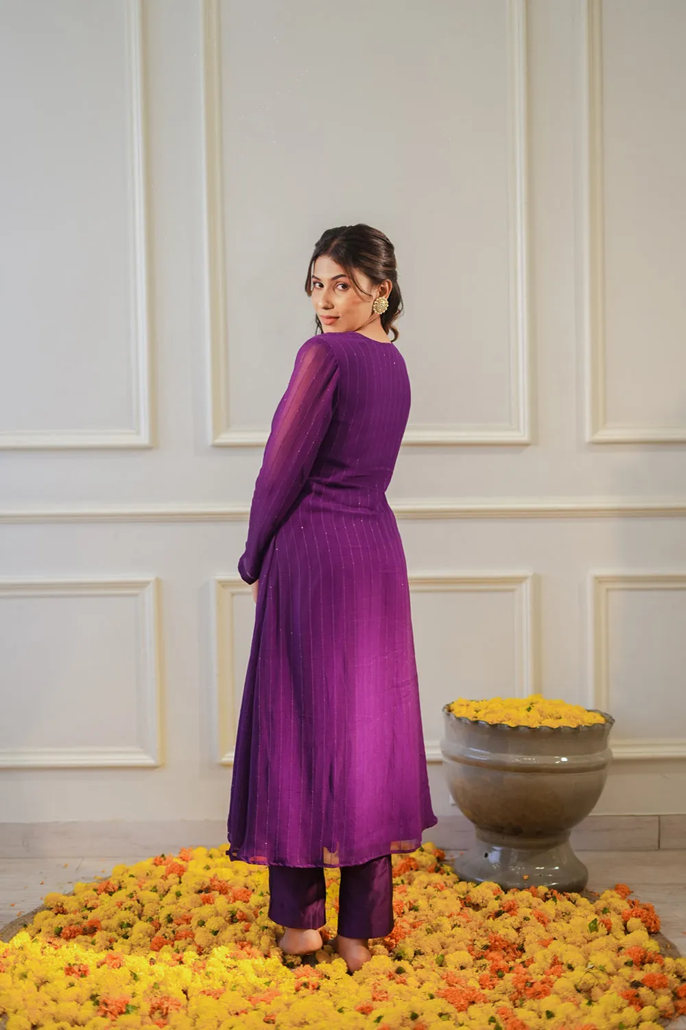 Purple Sequin Kurta Set