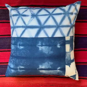 Quilted Shibori Handyed Indigo Tie Dye Pillow Cover  Design 12