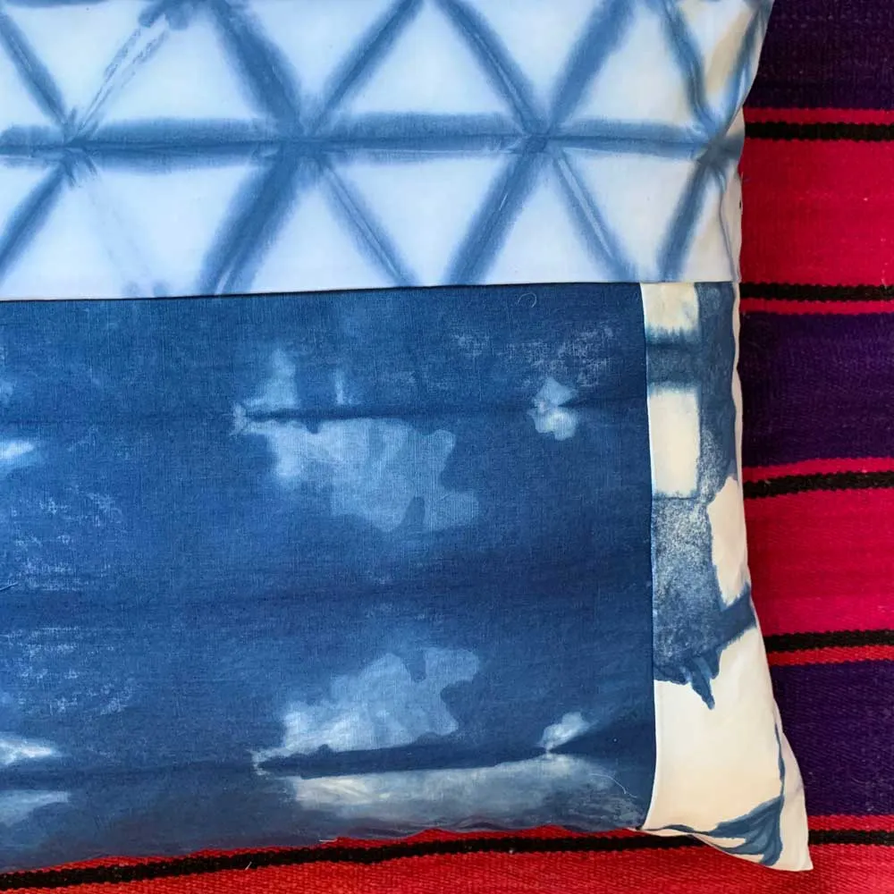 Quilted Shibori Handyed Indigo Tie Dye Pillow Cover  Design 12