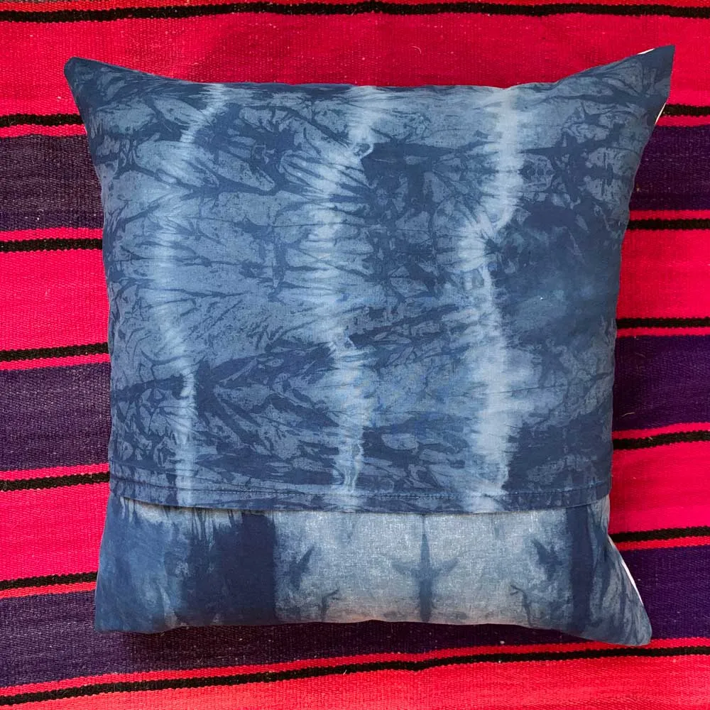 Quilted Shibori Handyed Indigo Tie Dye Pillow Cover  Design 12