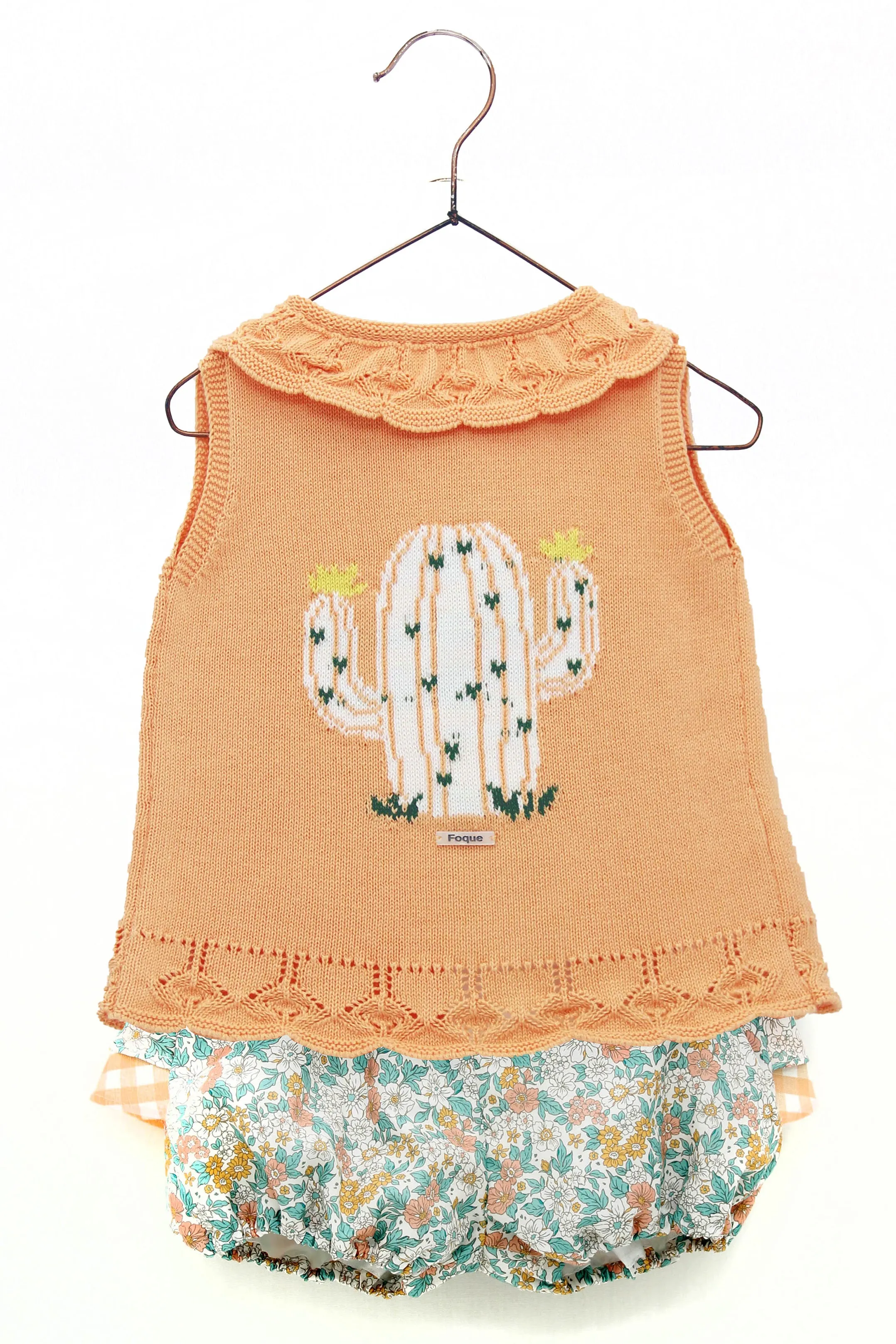 "Aurelie" Peach Cactus Knit Top & Bloomers