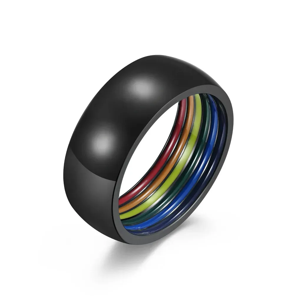 Rainbow Color Dome Stainless Steel Wedding Band