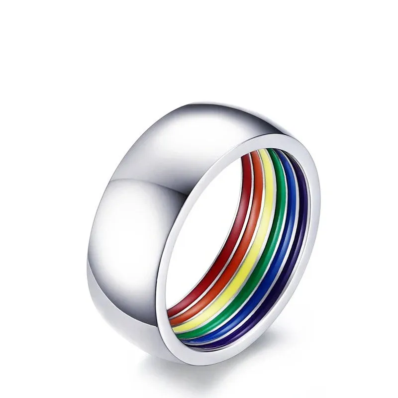 Rainbow Color Dome Stainless Steel Wedding Band