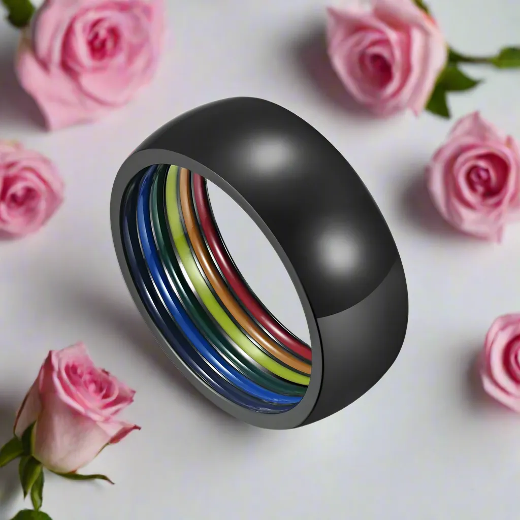 Rainbow Color Dome Stainless Steel Wedding Band