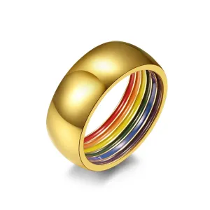 Rainbow Color Dome Stainless Steel Wedding Band