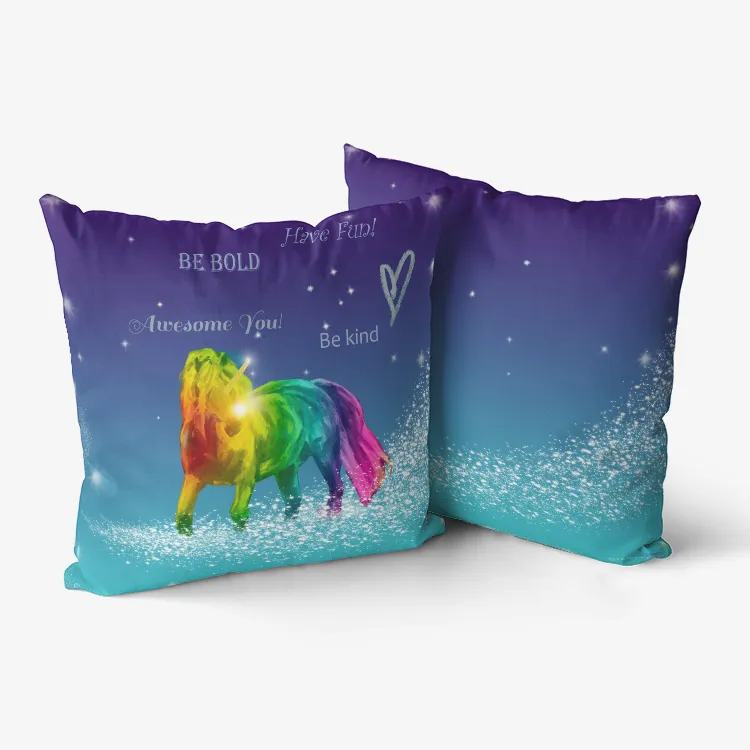Rainbow Unicorn Premium Throw Pillow Cover with Inspirational Words