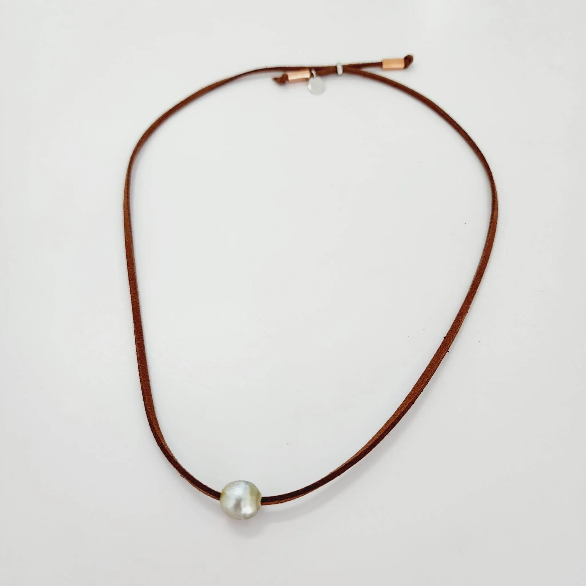 READY TO SHIP Unisex Fiji Saltwater Circled Pearl Faux Suede Leather Necklace - FJD$
