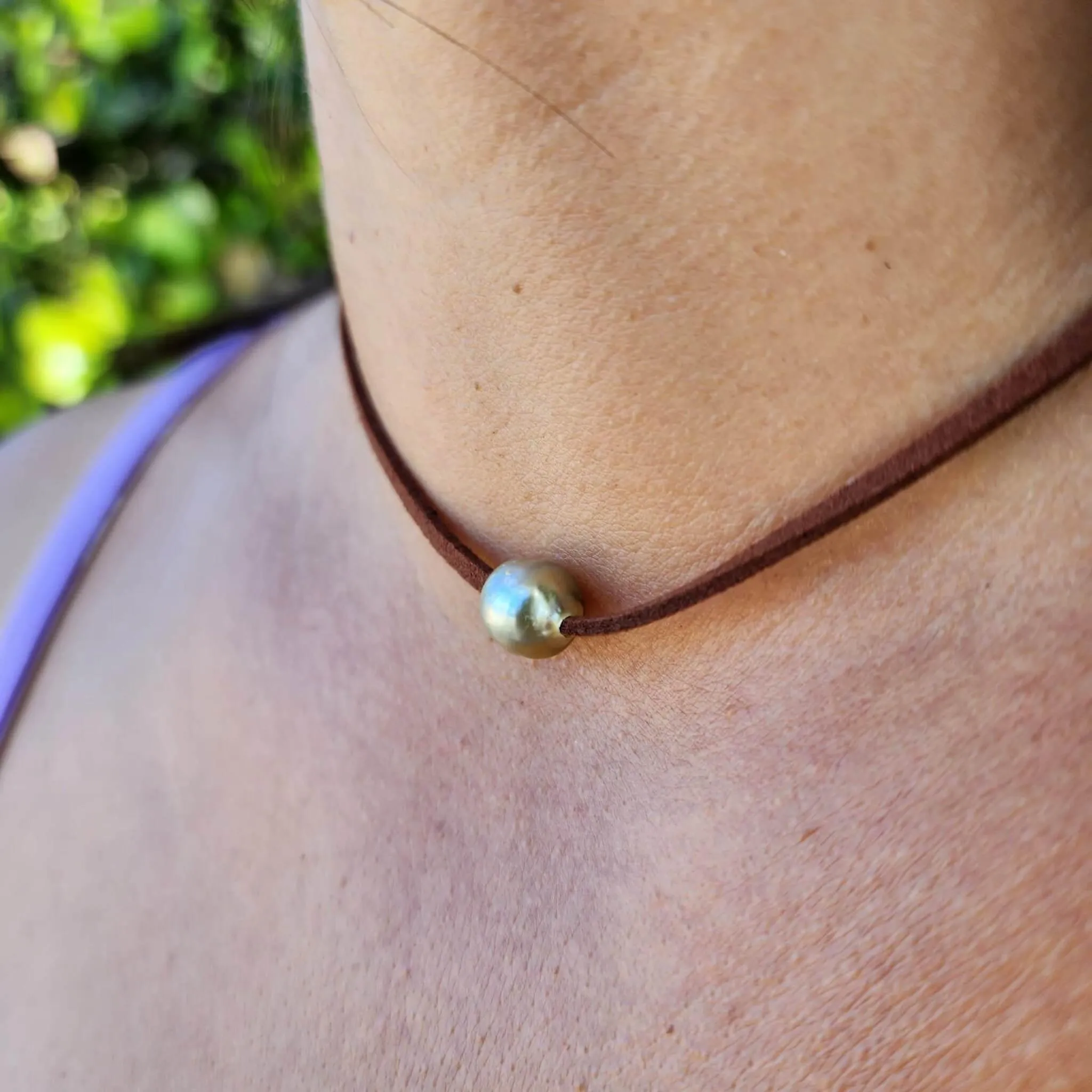 READY TO SHIP Unisex Fiji Saltwater Circled Pearl Faux Suede Leather Necklace - FJD$