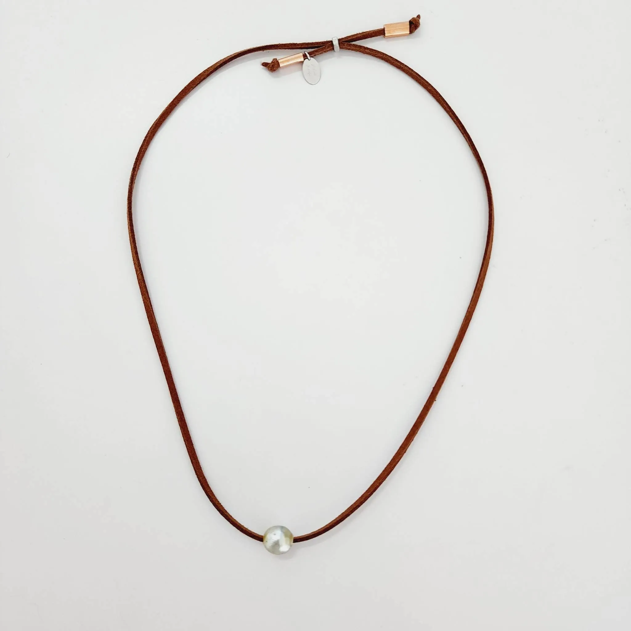 READY TO SHIP Unisex Fiji Saltwater Circled Pearl Faux Suede Leather Necklace - FJD$