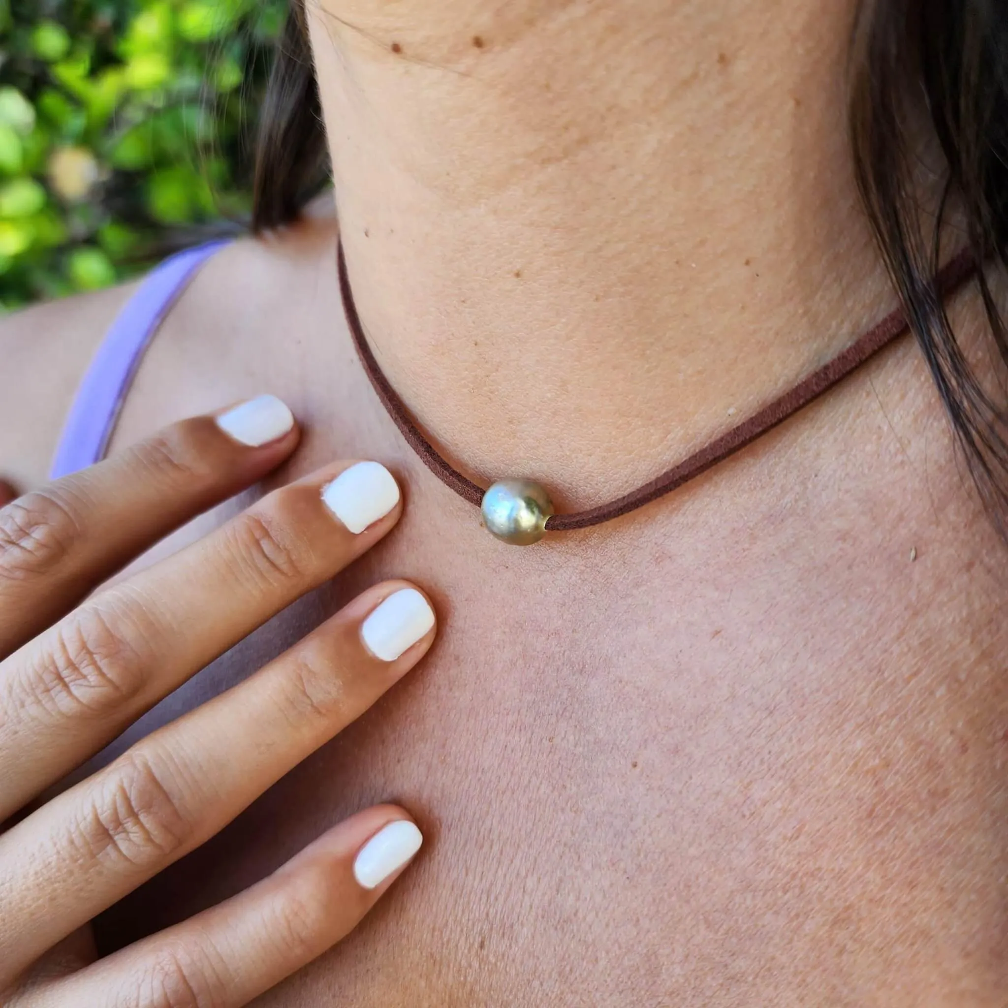 READY TO SHIP Unisex Fiji Saltwater Circled Pearl Faux Suede Leather Necklace - FJD$