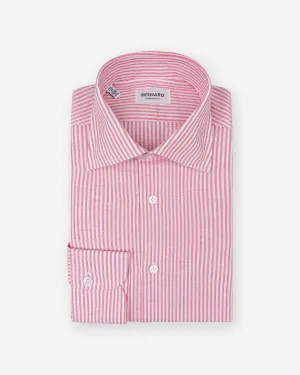 Red Bengal Stripe Cotton Linen Spread Collar Shirt