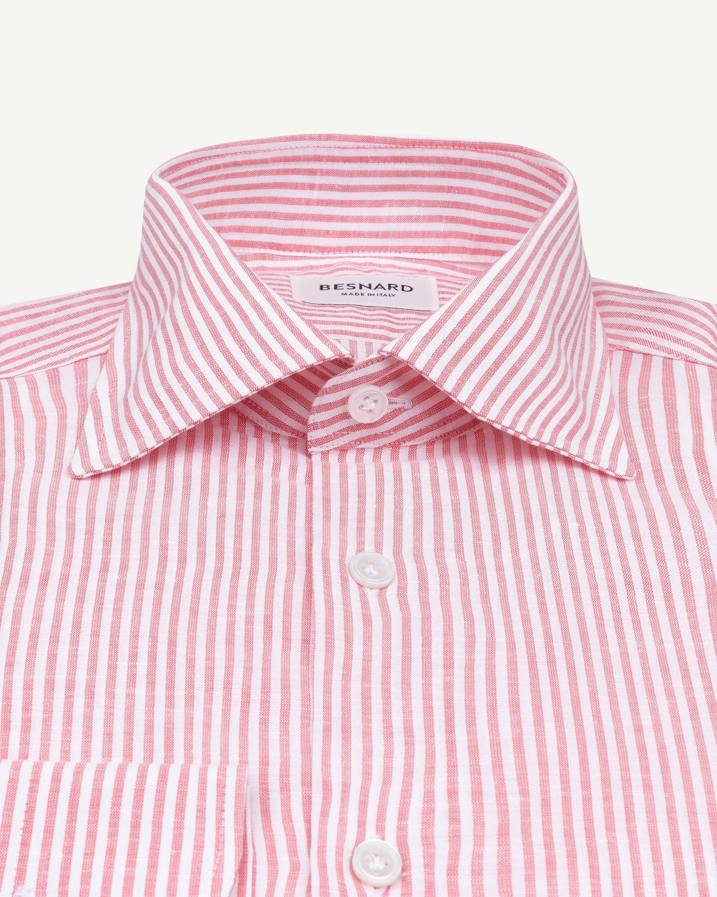 Red Bengal Stripe Cotton Linen Spread Collar Shirt