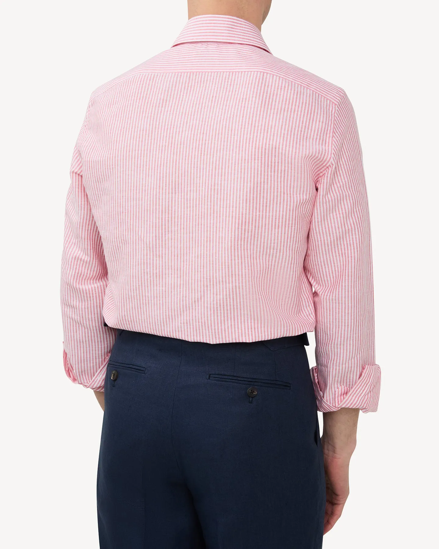 Red Bengal Stripe Cotton Linen Spread Collar Shirt
