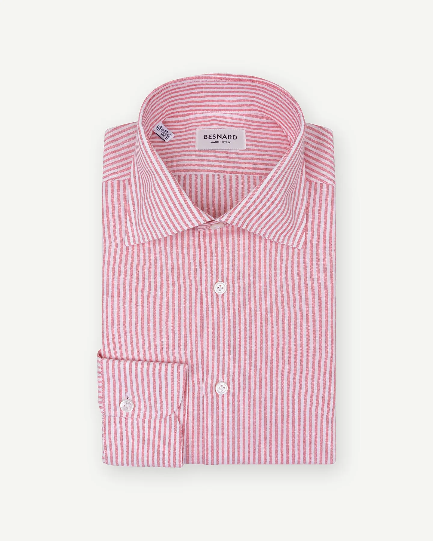 Red Bengal Stripe Cotton Linen Spread Collar Shirt