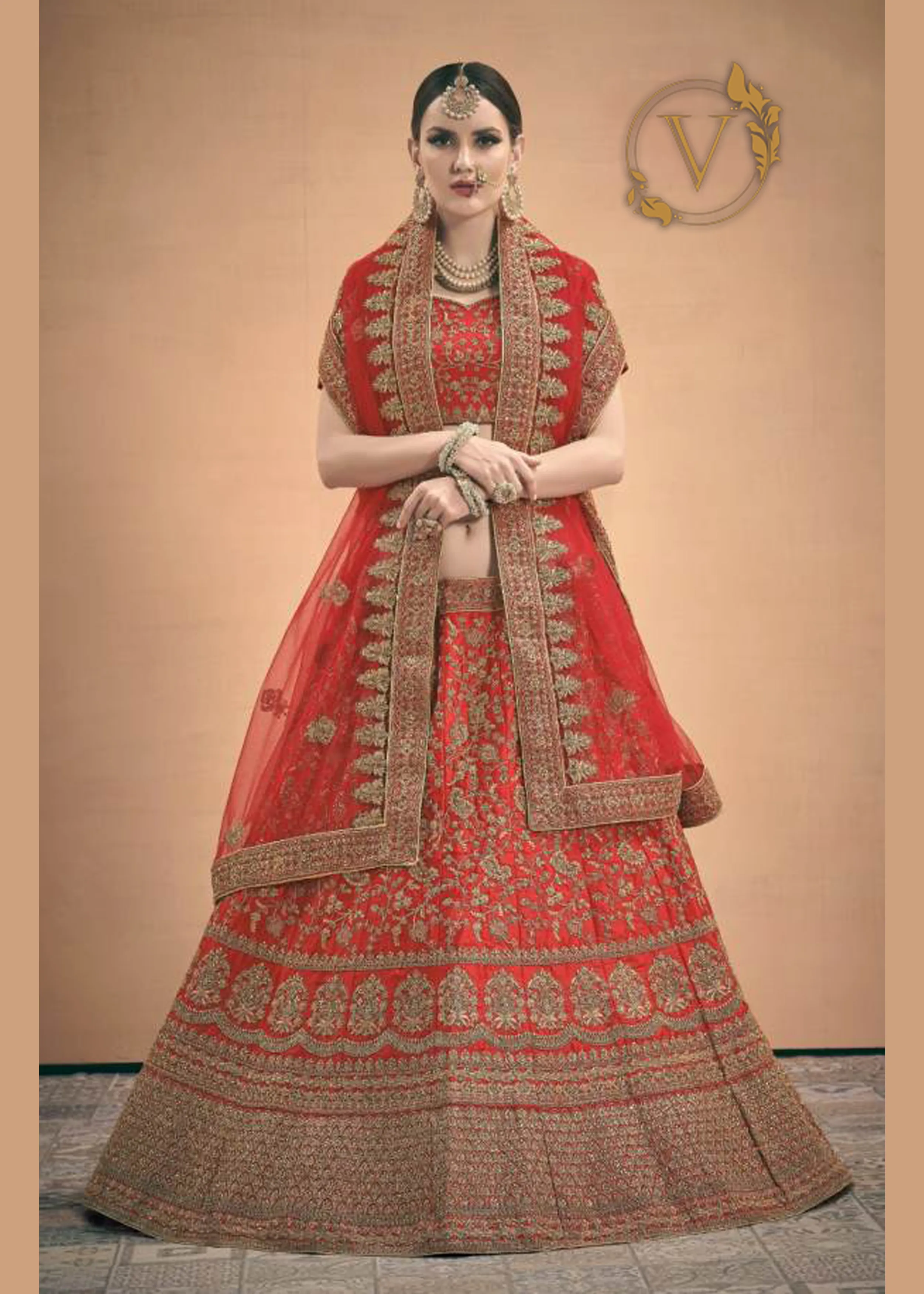 Red Embroidered Satin Lehenga Choli With Dupatta