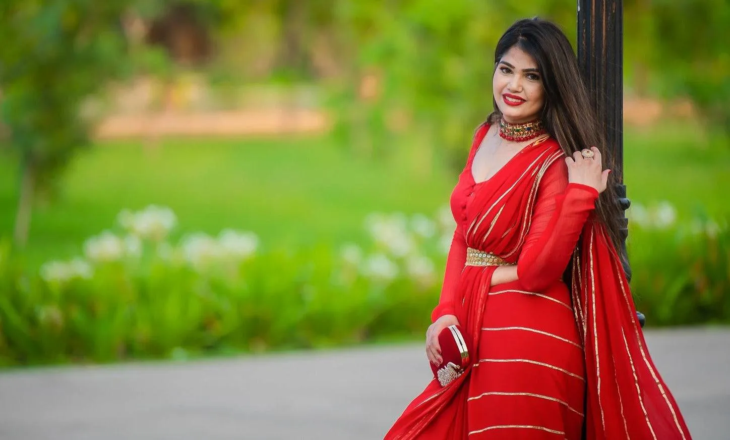 Red Goota Work Saree