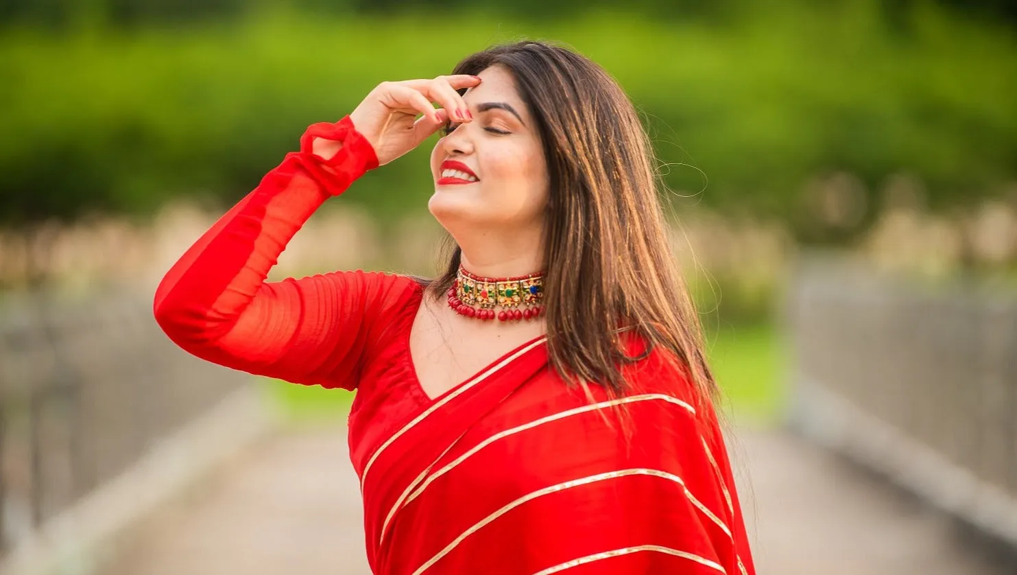 Red Goota Work Saree