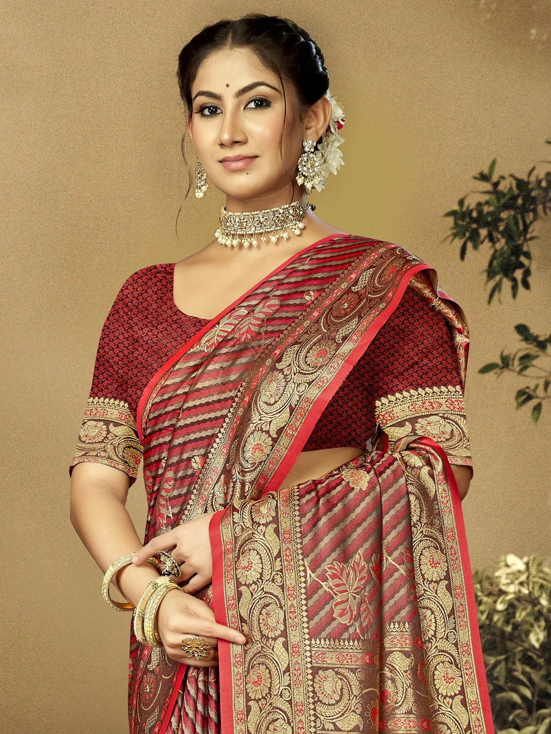 Red Satin Silk Saree