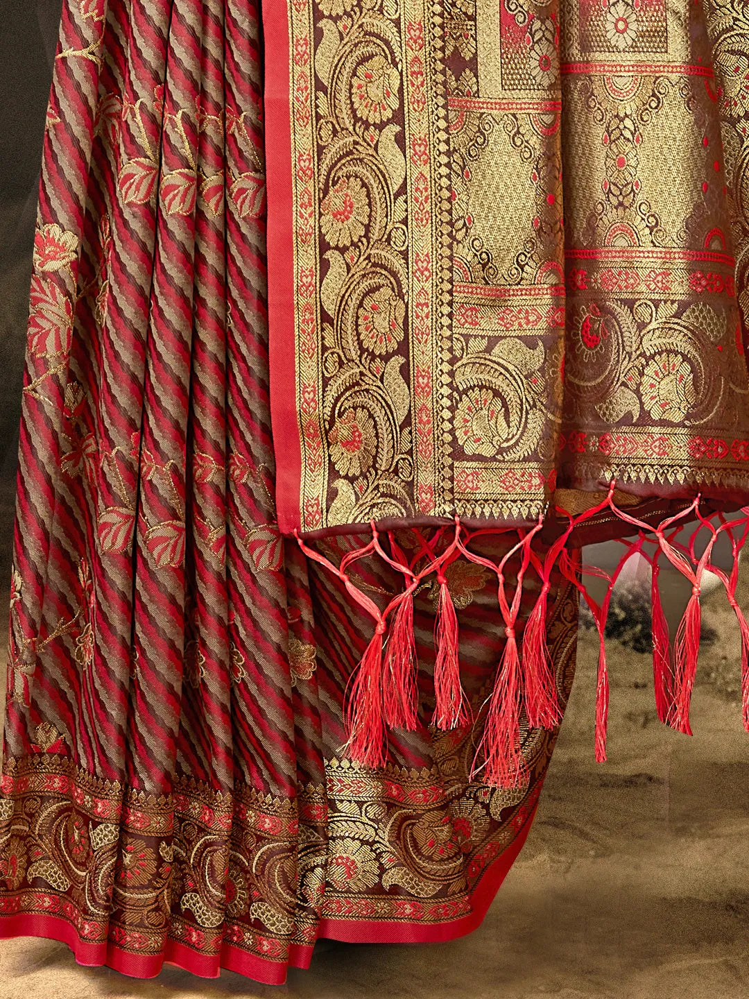 Red Satin Silk Saree