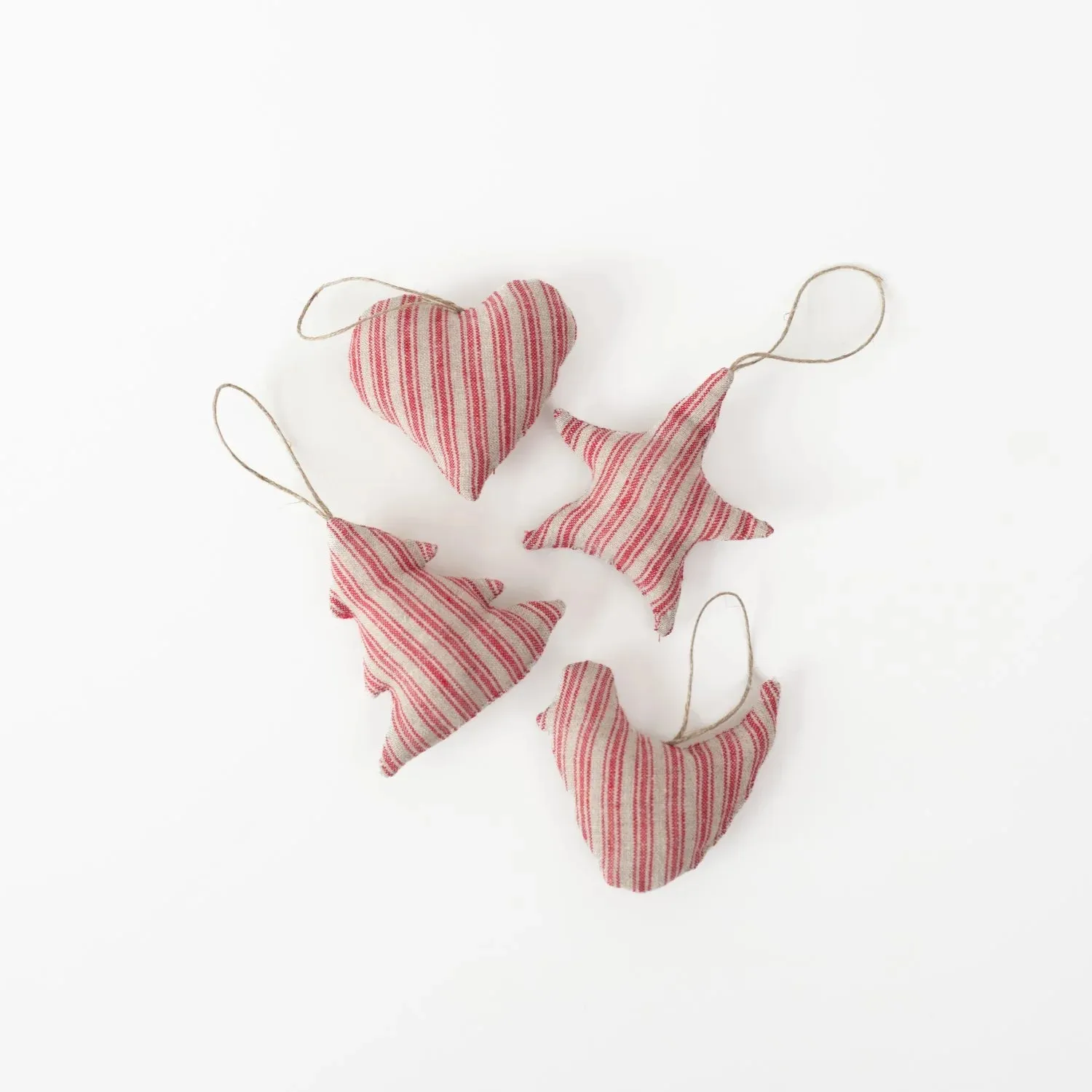 Red Stripes Linen Ornaments - Set of 4