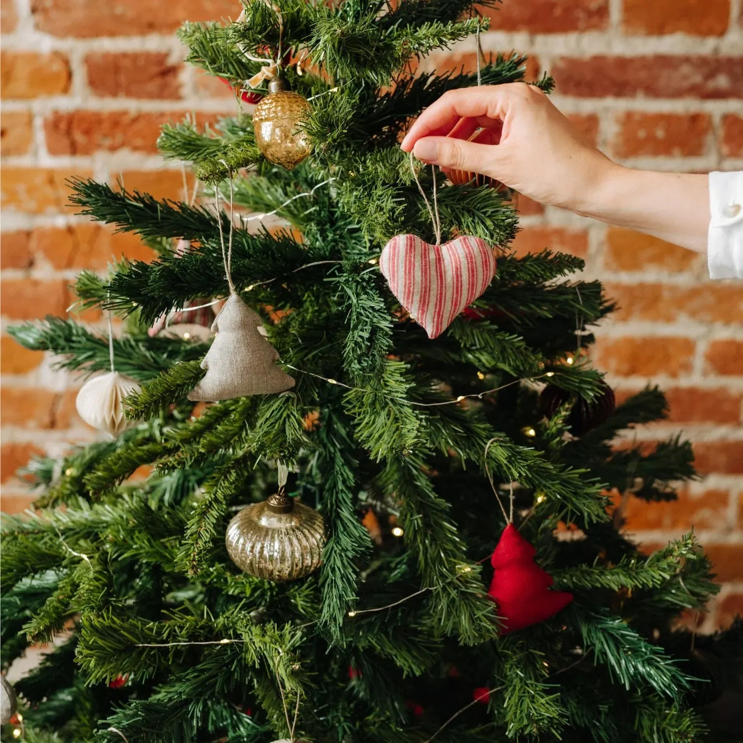 Red Stripes Linen Ornaments - Set of 4