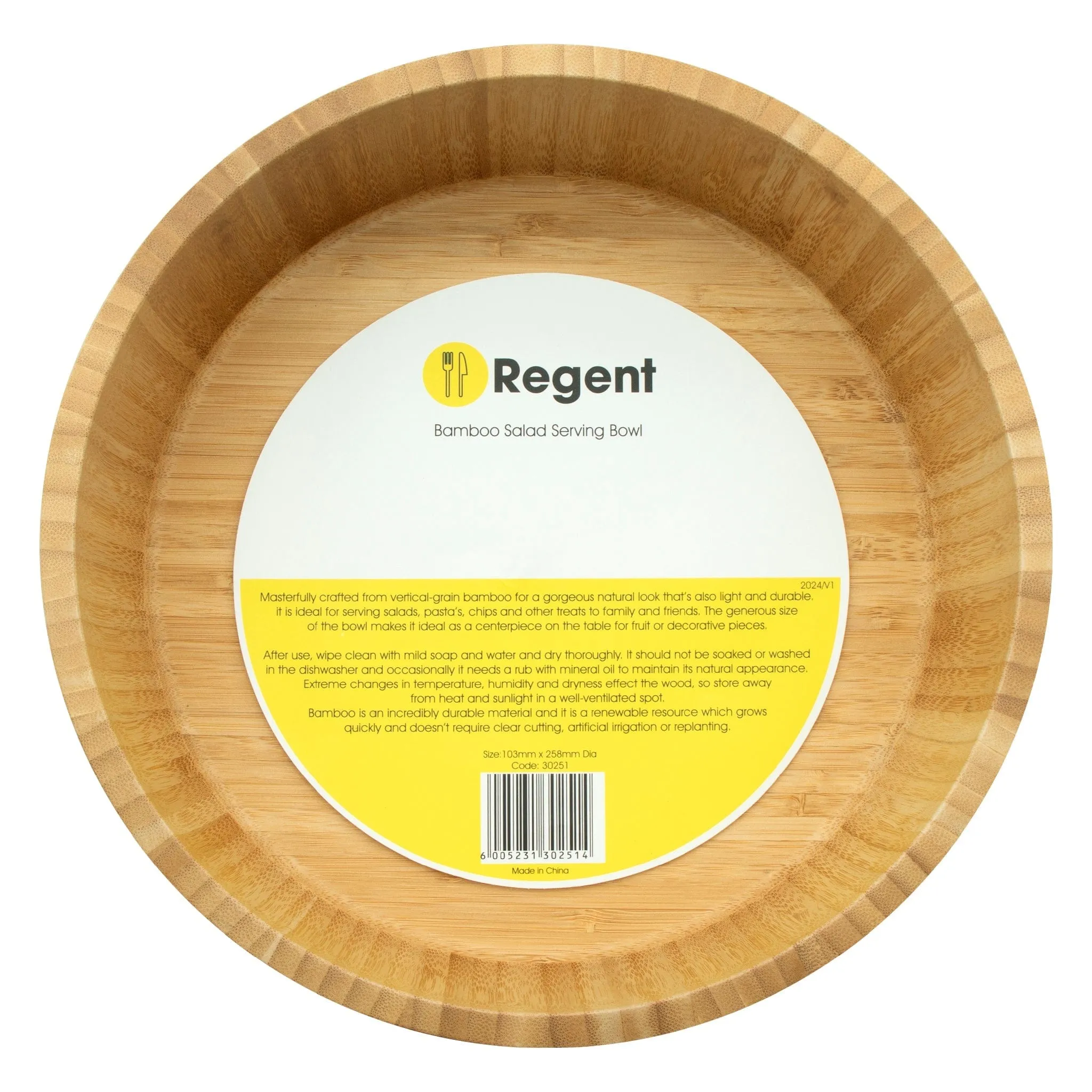 Regent Bamboo Salad Serving Bowl 258mm Diax103mm 30251