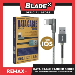 Remax Data Cable Ranger Series 2.4A 1000mm RC-119i for iOS(Gray) Compatible with iOS phone Xs Max/XR/X/8/8 Plus/7/7 /6/6S Plus/5S/5 & iPad Series