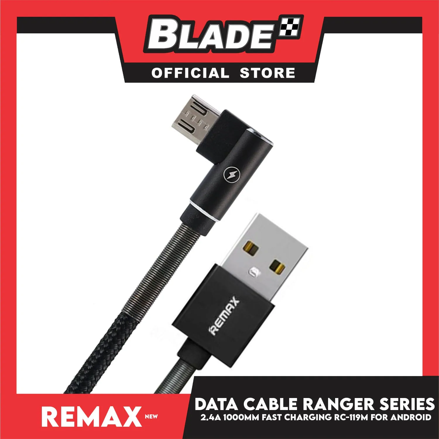 Remax Data Cable Ranger Series 2.4A 1000mm RC-119m for Android (Black) Compatible with Samsung Galaxy S7 Edge/S7/S6, HTC, LG, Sony, Xbox One, PS4 & More