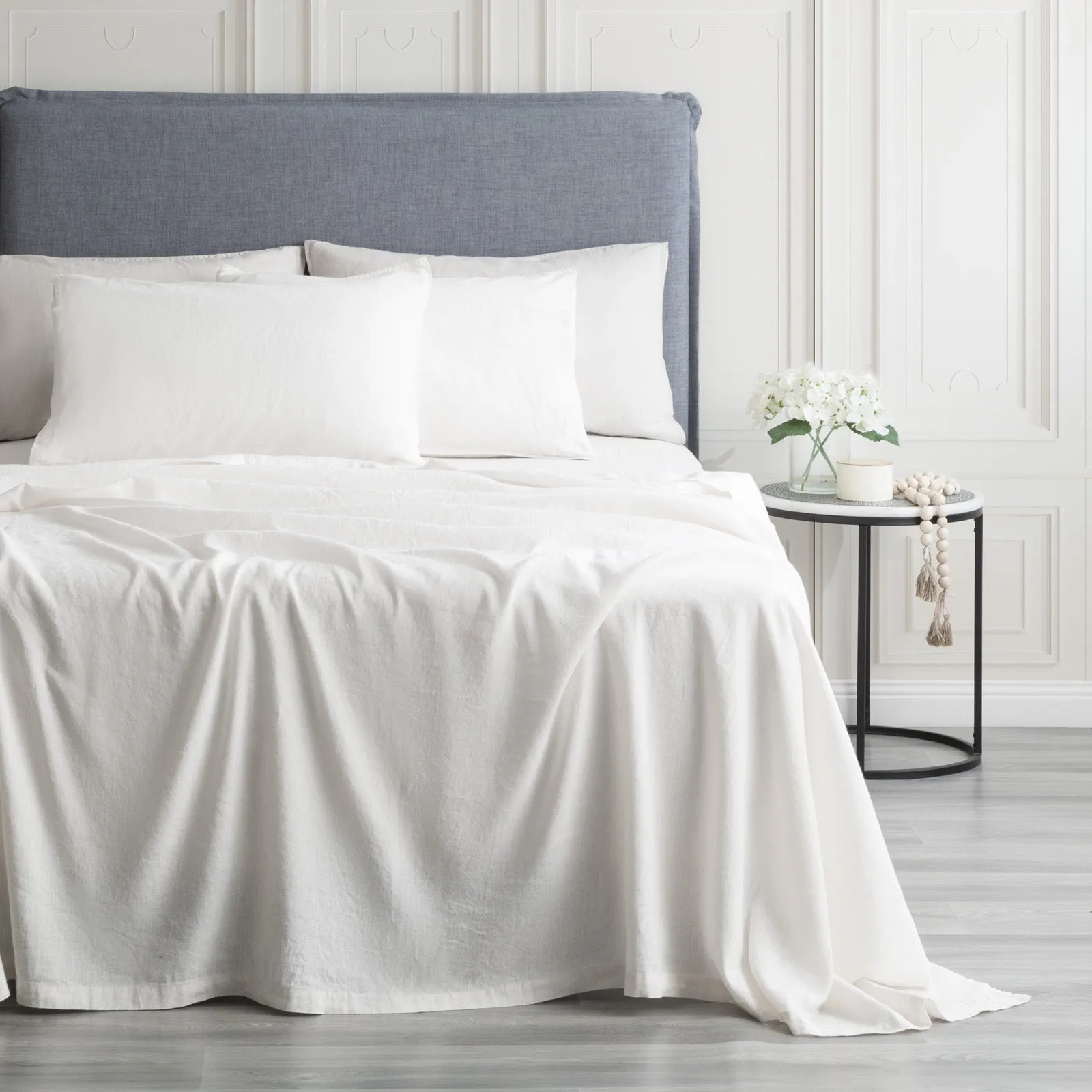 Renee Taylor Cavallo Stone Washed 100 % French Linen Sheet set - White