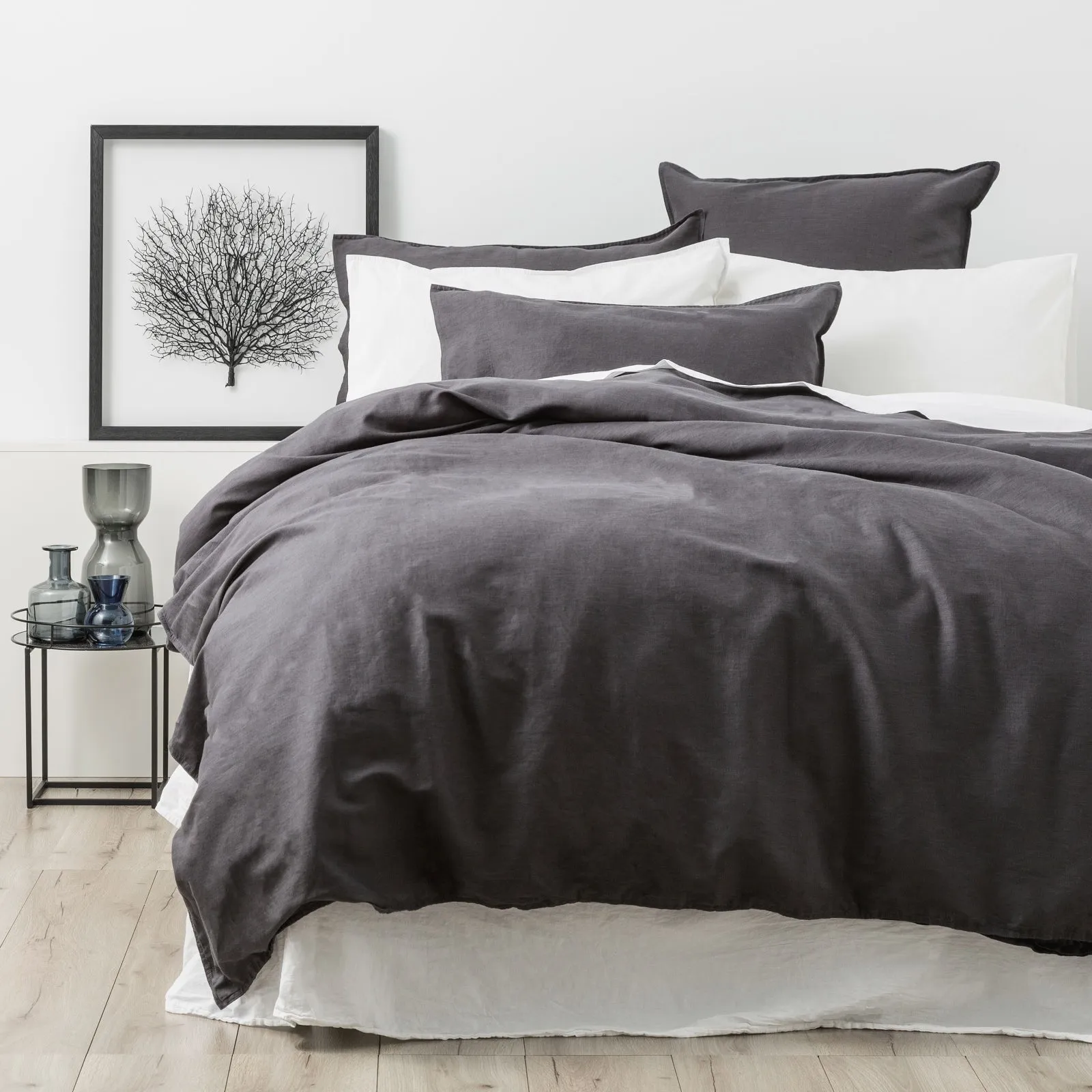 Renee Taylor Cavallo Stone washed 100% Linen Quilt Cover Set - Magnet