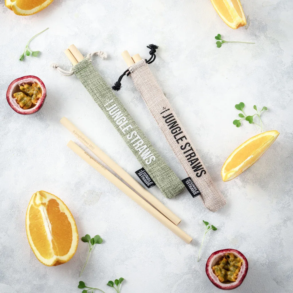 Reusable Bamboo Drinking Straws with Natural Hessian Carry Case (Set of 12)