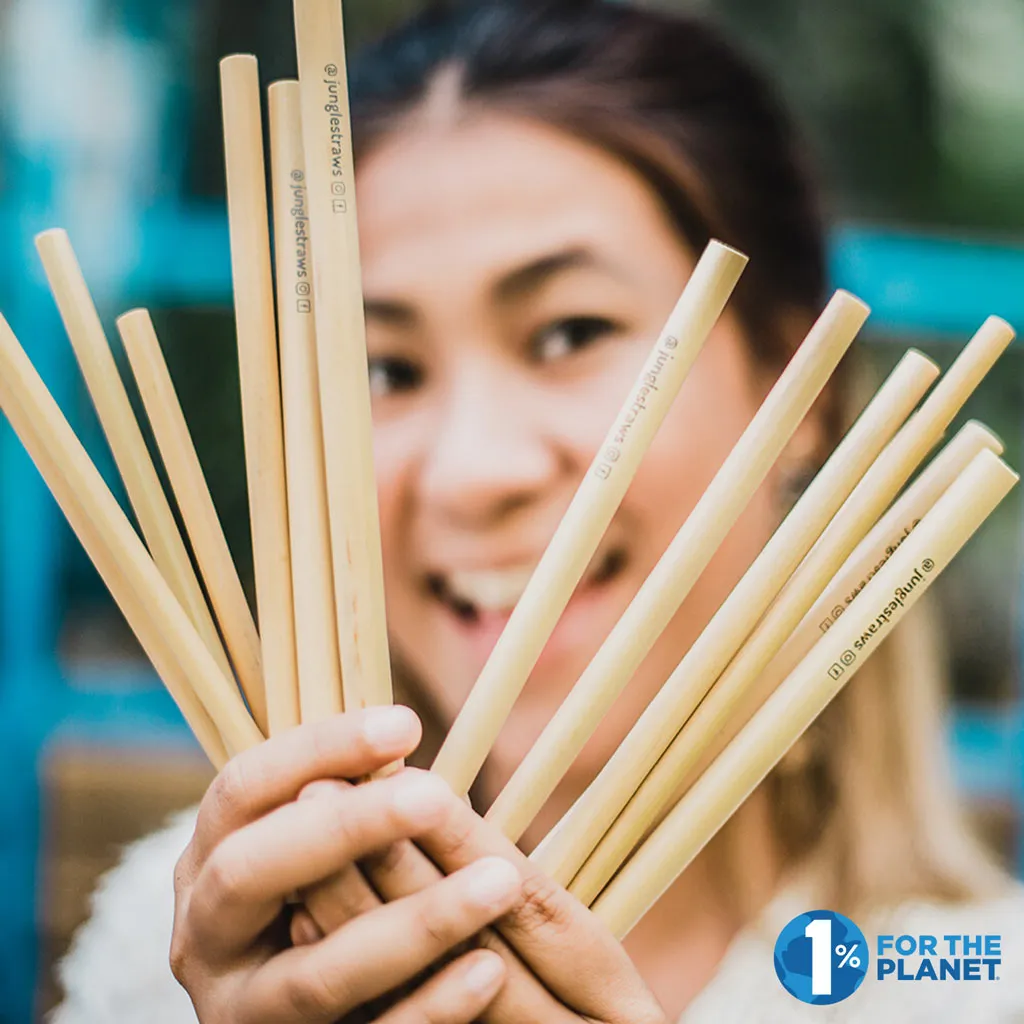 Reusable Bamboo Drinking Straws with Natural Hessian Carry Case (Set of 12)