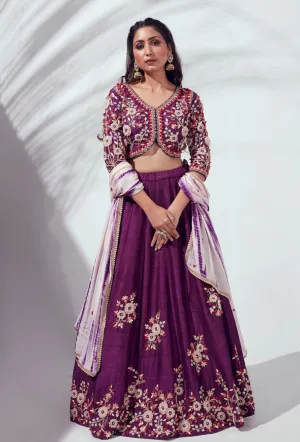 Rich Purple Embossed Lehenga Set