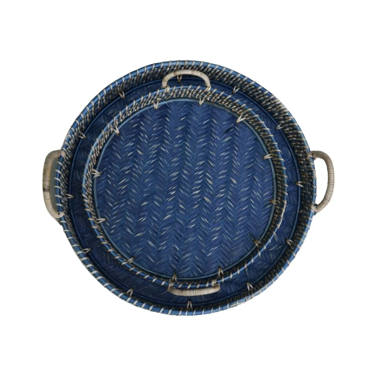 Round Rattan Tray Blue