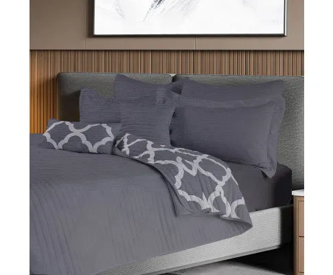 Royal Comfort Bamboo Cooling Reversible 7 Piece Comforter Set Bedspread - Charcoal