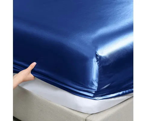 Royal Comfort Satin Sheet Set 3 Piece Fitted Flat Sheet Pillowcases - Navy Blue