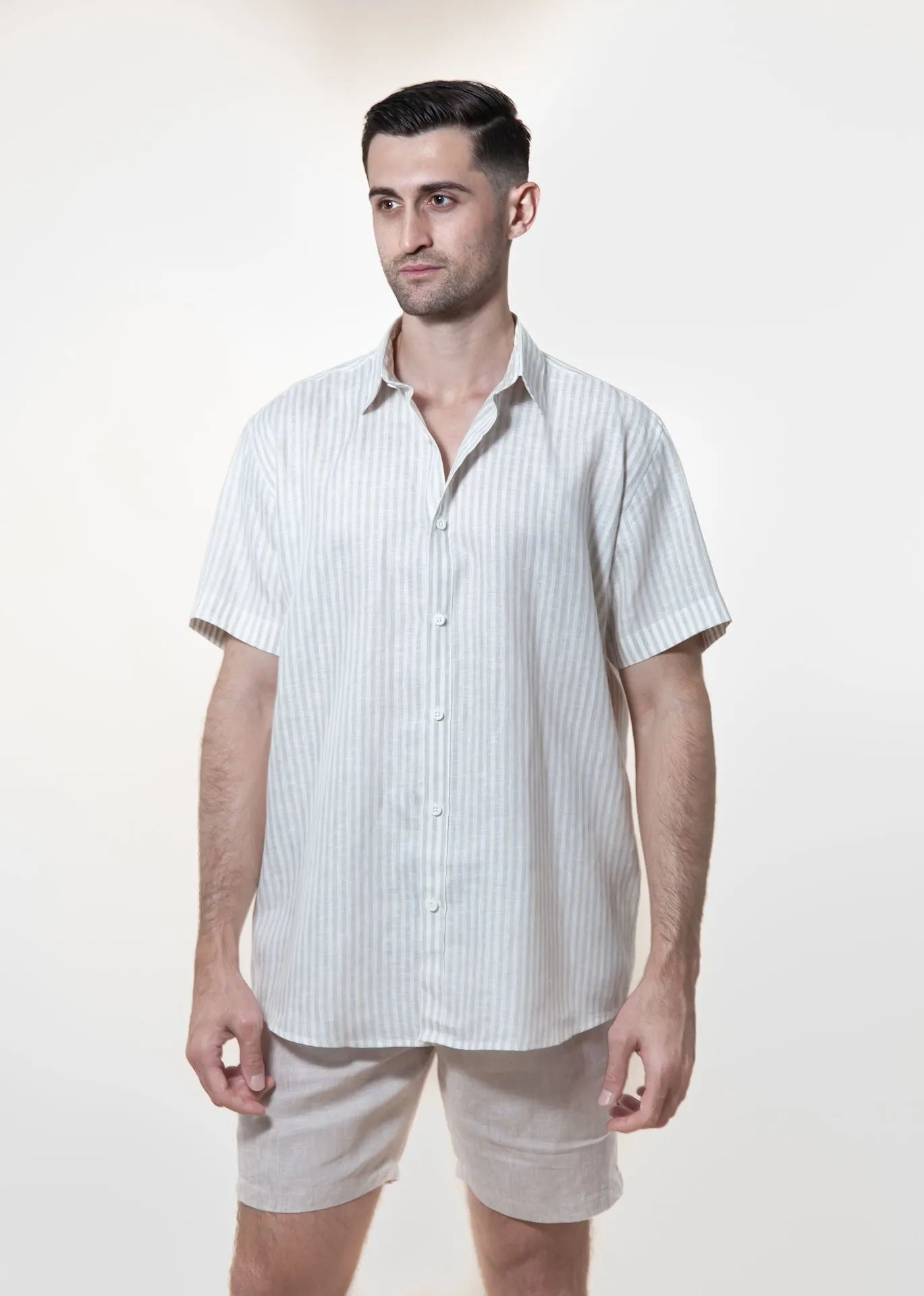 Sabbioso Stripes - Short Sleeve Italian Linen Shirt - Mr. Linen Co