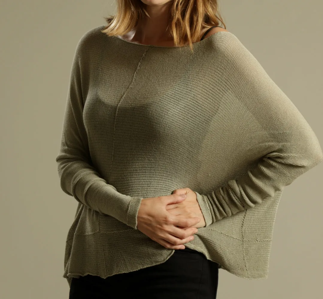 Sage boat neck Oversize Bamboo knitted shirt with Long Sleeves