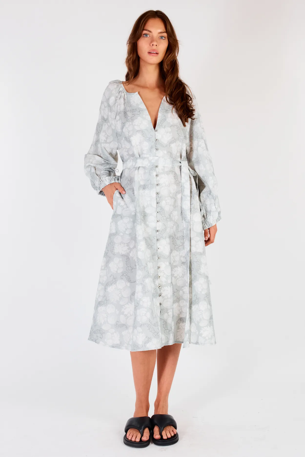 Sakanto LS Button Dress Flores Xanadu
