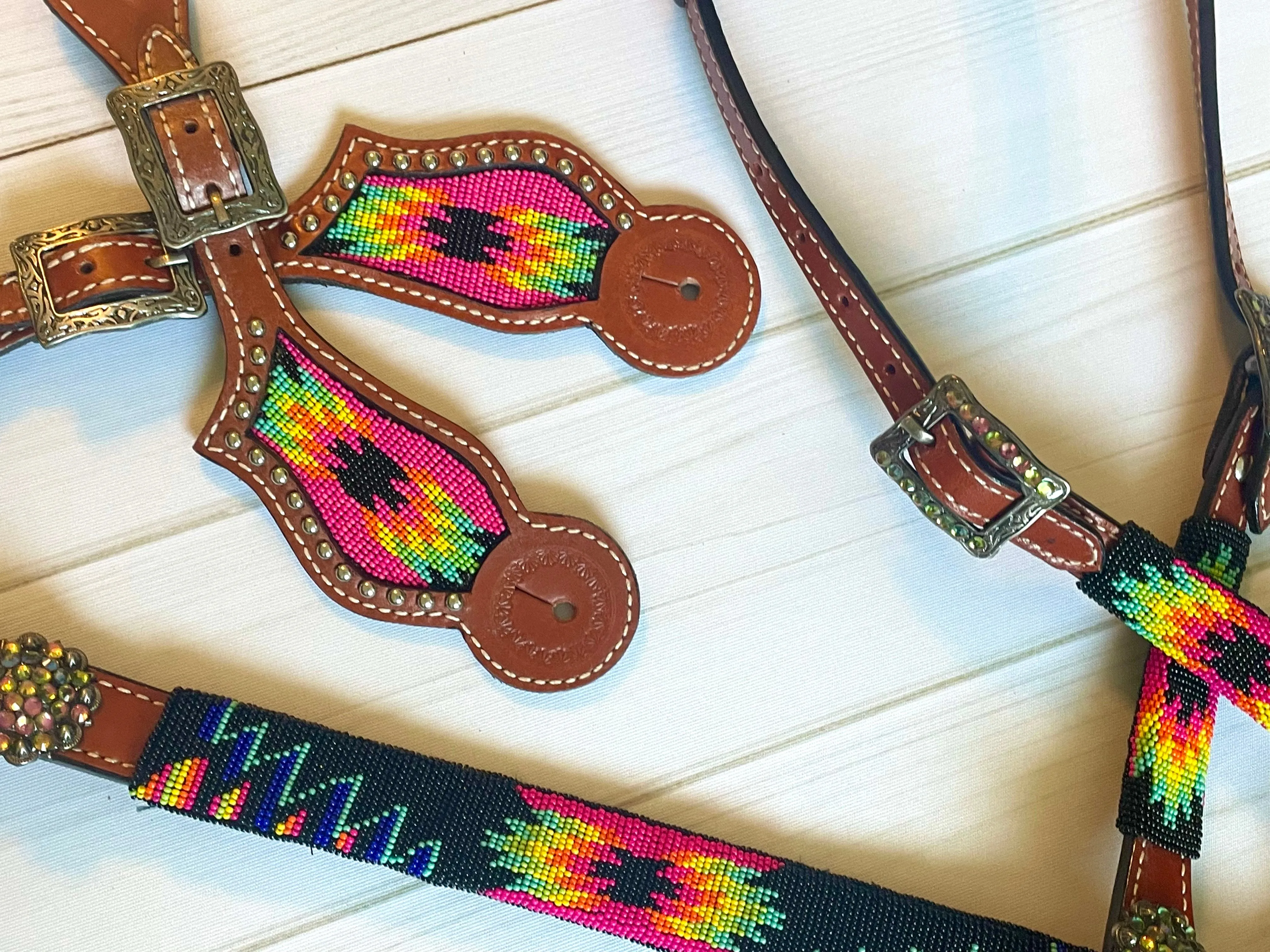 Sale! Hot Pink, Green, Blue, Yellow Aztec Beaded Tack Set