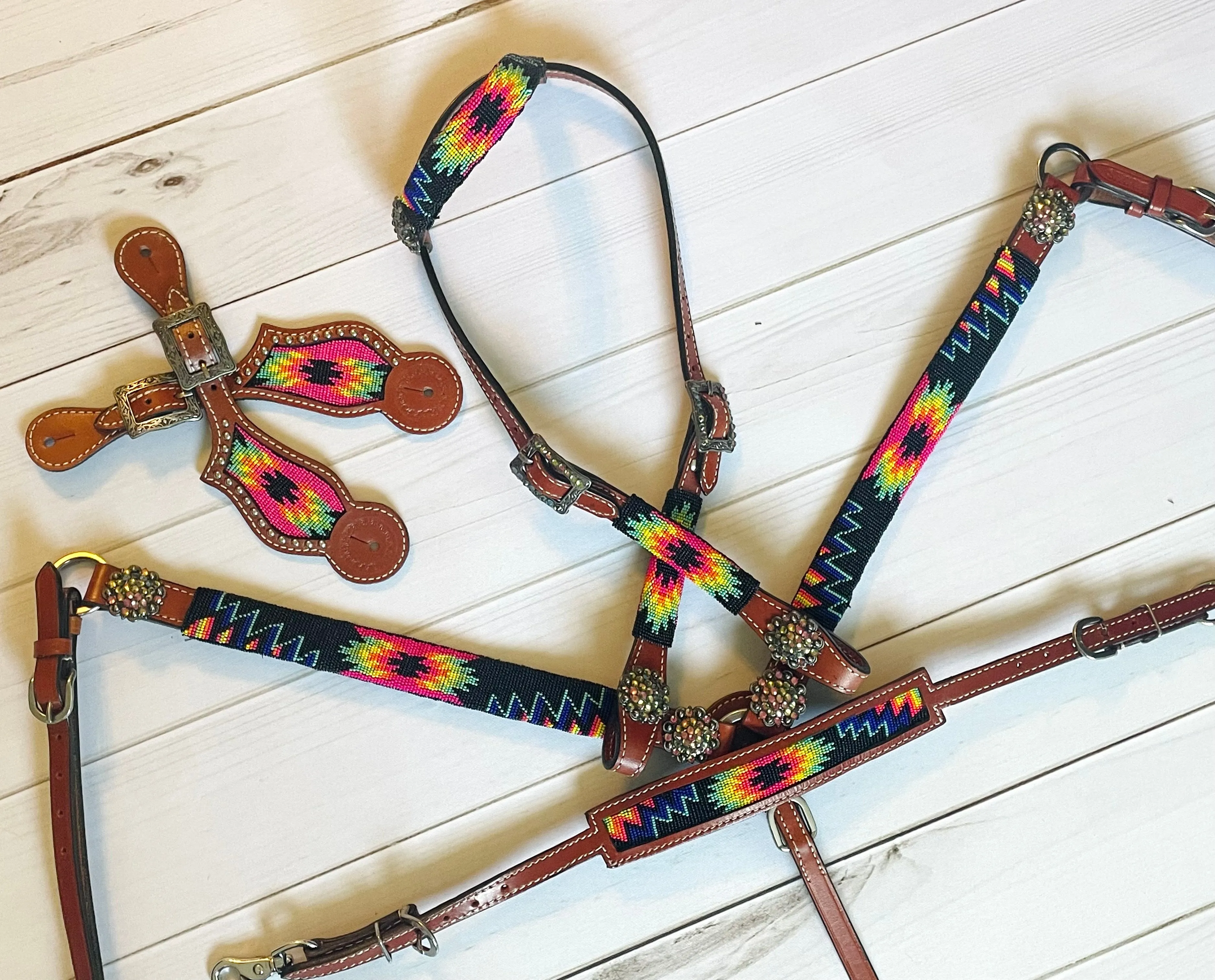 Sale! Hot Pink, Green, Blue, Yellow Aztec Beaded Tack Set