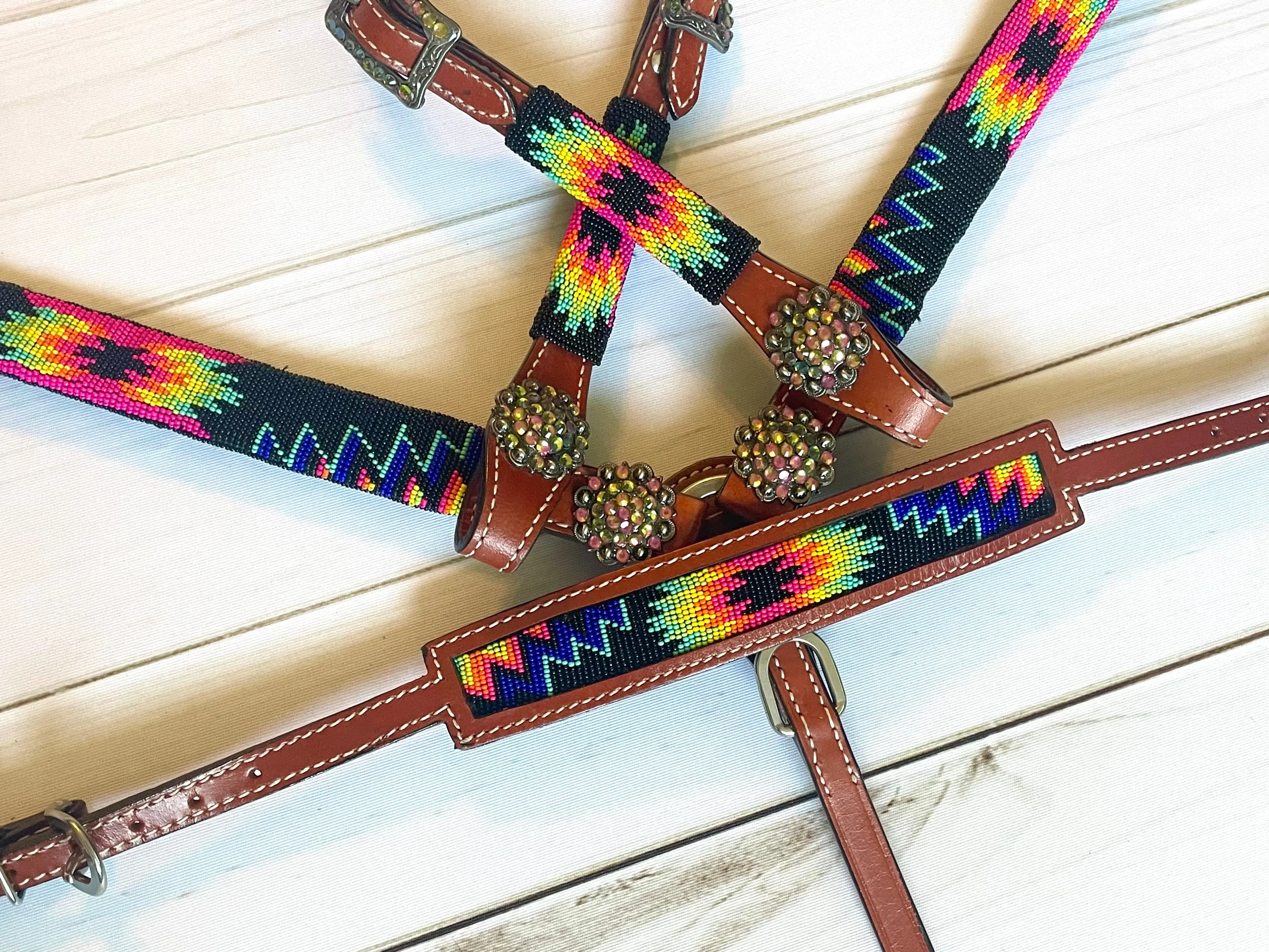 Sale! Hot Pink, Green, Blue, Yellow Aztec Beaded Tack Set